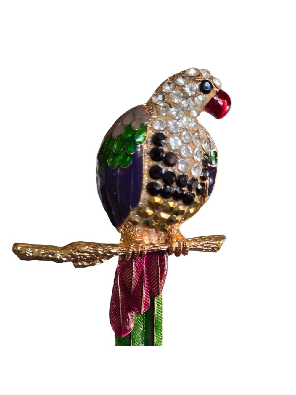 Enamel Tropical Parrot Bird Moveable Tail Feather Convertible Pendant and Brooch